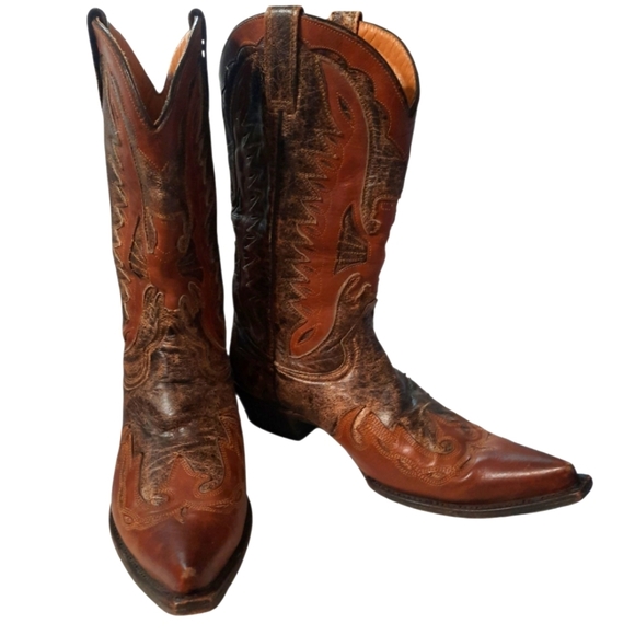 Stetson Distressed Brown Leather Cowboy Boots Size 11 D - Picture 1 of 14